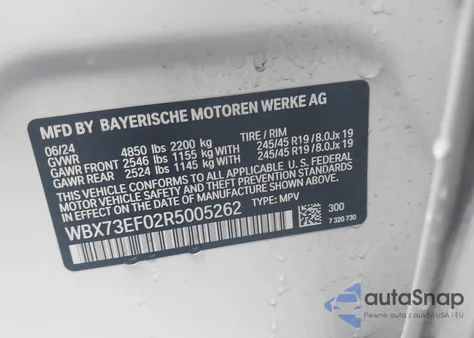 2024 BMW X1 xDrive28I from USA, damaged, VIN WBX73EF02R5005262